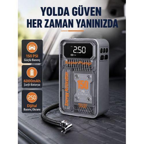 Kablosuz Hava Pompası – 150 Psı Basınç, Led Ekran Ve 6000mah Batarya