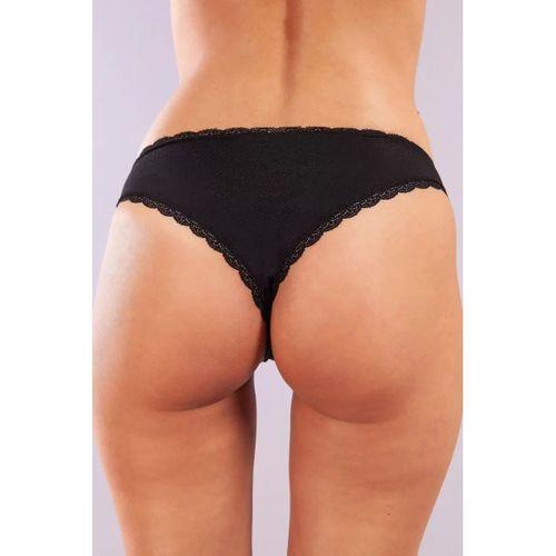 Golshan Glorin Mini Slip, Kadın Dantel Kenarlı Micro Siyah Külot
