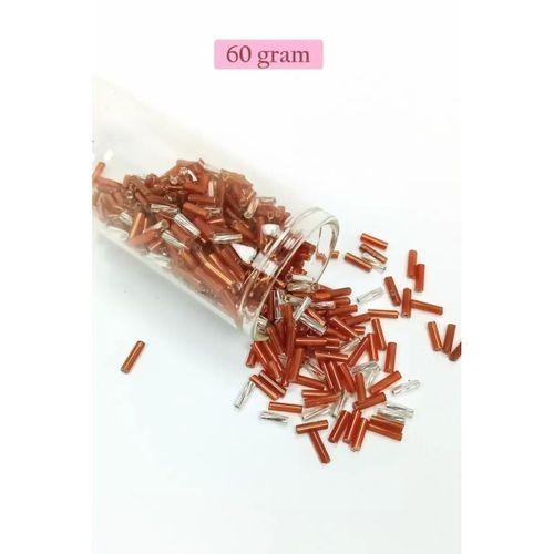 Uzun Boru Kesme Boncuk Çap 2mm Uzunluk 10 mm - 60 Gram - Kahverengi Gümüş - BNC301