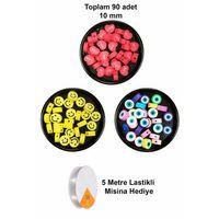 90 Adet 10 mm Polimer Kil Fimo Boncuk Takı Bileklik + 5 Metre Misina Hediye - Smile - Nazar - Love