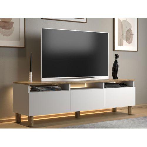 Nora Bohem Ledli Tv Ünitesi 160 Cm 3 Kapaklı 3 Raflı Dolaplı Atlantik Çam / Beyaz