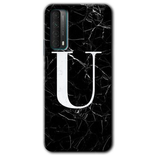 Potkal Hediye Fabrikası Huawei P Smart 2021 Kılıf HD Desen Baskılı Arka Kapak - Siyah Mermer Desenli U Harfi