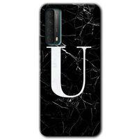 Potkal Hediye Fabrikası Huawei P Smart 2021 Kılıf HD Desen Baskılı Arka Kapak - Siyah Mermer Desenli U Harfi