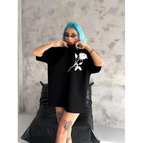 Pilelistore Unisex Bisiklet Yaka Baskılı Oversize T-Shirt - Siyah