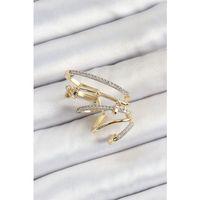 Pirinç Zirkon Taşlı Sıkıştırma Sağ Kıkırdak Gold Renk Kadın Küpe