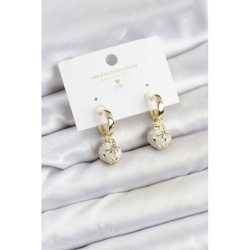 Pirinç Gold Renk Topçuk Model Mineli Halka Kadın Küpe