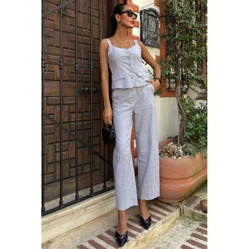 Kalın Askılı Bluz Pantolon Keten Takım 10187