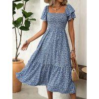 Kadın Kısa Kollu Gipe Detaylı Desenli Midi Süprem Elbise