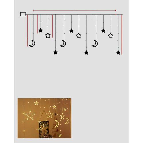 Yıldız Ve Ay Figürlü Pilli Perde Led Romantik Dekoratif Işık