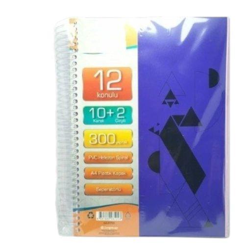 SİMPLUS A4 10+2 300 Yaprak PLASTİK KAPAK SPİRAL AYRAÇLI DEFTER ( Kapak Rengi Stoktan Rastgele ! )
