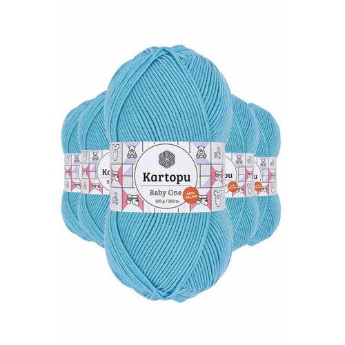 5 Adet Baby One Tüylenmeyen El Örgü İpi Yünü Turkuaz K576