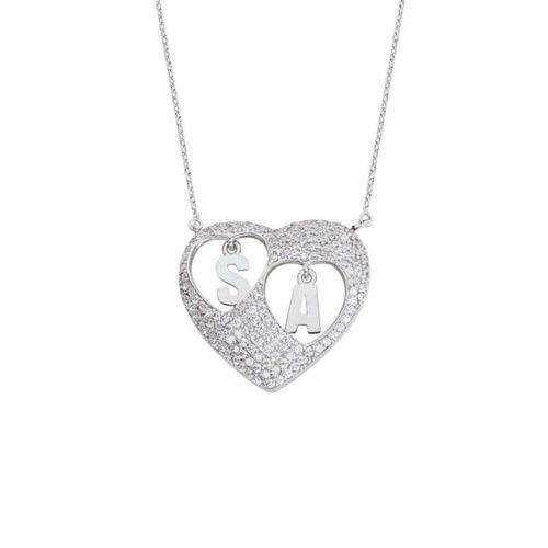 Sen ve Ben Kalpli Harfli Gümüş Kolye  GMS883