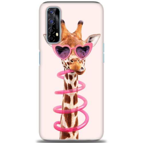 Realme 7 Kılıf HD Baskılı Kılıf - Pipetli Zürafa + Tam Ekran Koruyucu