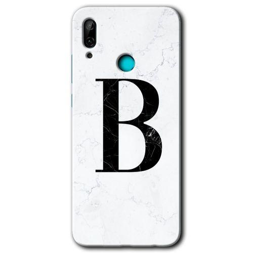 Huawei P smart 2019 Kılıf HD Desen Baskılı Arka Kapak - Beyaz Mermer Desenli B Harfi + Kırılmaz Cam