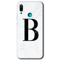 Huawei P smart 2019 Kılıf HD Desen Baskılı Arka Kapak - Beyaz Mermer Desenli B Harfi + Kırılmaz Cam