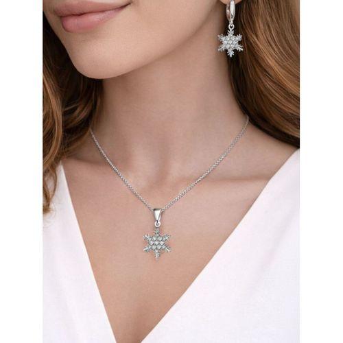 Gümüş Kar Tanesi Kolye Küpe Set Gümüş Kolye Set