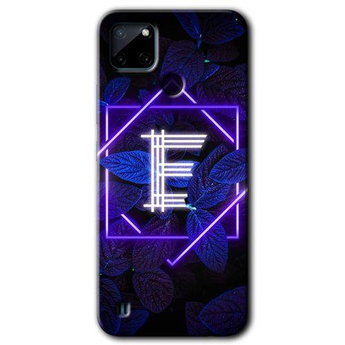 Realme C21 HD Baskılı Kılıf + 9D Tam Ekran Koruyucu - Dark Neon Yaprak E Harfi