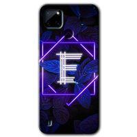 Realme C21 HD Baskılı Kılıf + 9D Tam Ekran Koruyucu - Dark Neon Yaprak E Harfi