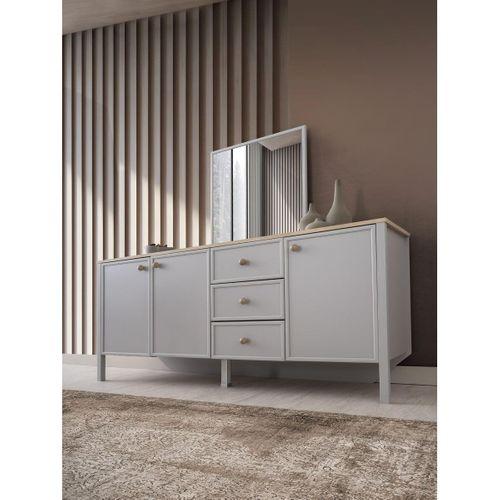 Yakamoz Sis Gri Çekmeceli Dolaplı Aynasız Büfe Konsol 185x48x82cm