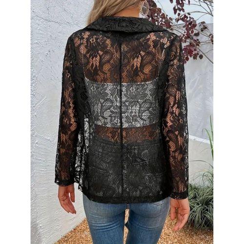 Kadın Uzun Kollu Yakalı önü Açık Dantelli Ceket