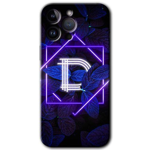 Potkal Hediye Fabrikası iPhone 14 Pro Kılıf HD Desen Baskılı Arka Kapak - Dark Neon Yaprak D Harfi