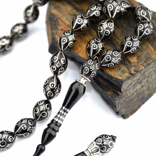 Oltu Taşı Ötr İşleme On İkili Damal İşlemeli Tespih