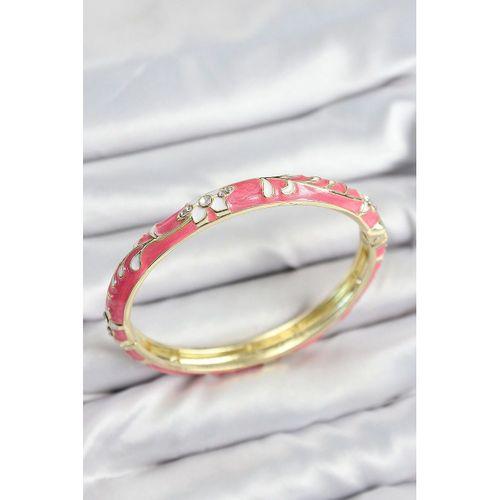 Mineli Pirinç Zirkon Taşlı Pembe Çiçek Motifli Gold Kadın Kelepçe