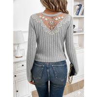 Kadın Uzun Kollu V Yakalı Arkadan Dantel Detaylı şardonlu Kaşkorse Bluz