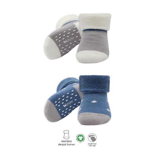 Bistyle Puanlı Kaymaz Havlu Soket Çorap 2'Li BS10502 İndigo Gri