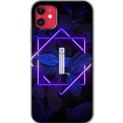 iPhone 11 HD Baskılı Kılıf + 9D Tam Ekran Koruyucu - Dark Neon Yaprak İ Harfi