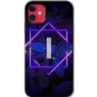 iPhone 11 HD Baskılı Kılıf + 9D Tam Ekran Koruyucu - Dark Neon Yaprak İ Harfi
