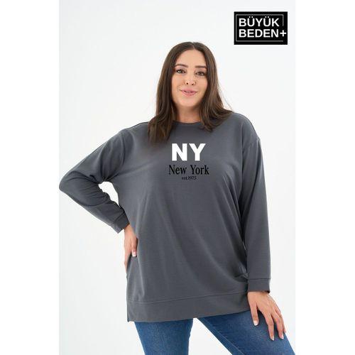 Kadın Tunik Büyük Beden NY NEWYORK Baskılı ince Sweatshırt SPR26BTK990-1