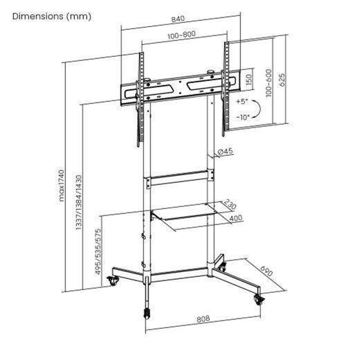 Tayfun 50'' Uyumlu Yürüyen Tekerlekli Ayaklı Led Tv Monitör Standı