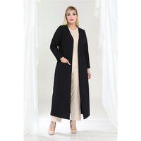 Melsay Butik Büyük Beden Siyah Dokulu Örme Kumaş Uzun Kadın Hırka