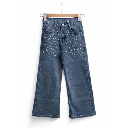 Kız Çocuk Taş Desenli Palazzo Jean Pantolon BGL-ST05214