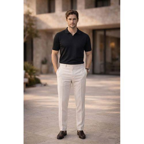 Dawson Polo V Yaka Düğmesiz Kısa Kollu İnce Triko Erkek T-Shirt - Siyah