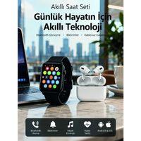 Bluetooth Arama Özellikli Akıllı Saat Seti Kablosuz Kulaklık Hediyeli, Android & İos Uyumlu