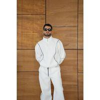 Erkek Premium Parçalı Eşofman Takım - Dik Yaka Fermuarlı Biyeli Sweatshirt Lastik Paça Alt, Oversize 3 Iplik Şardonlu - Beyaz