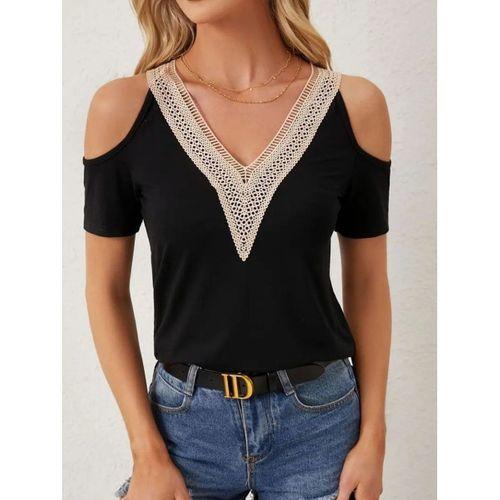 Kadın Omuzlardan Açık V Yakalı Viskon Bluz