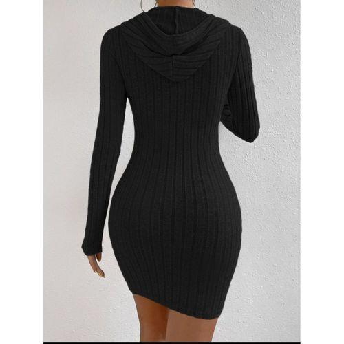 Kadın Kapşonlu Likralı Kaşkorse Mini Elbise