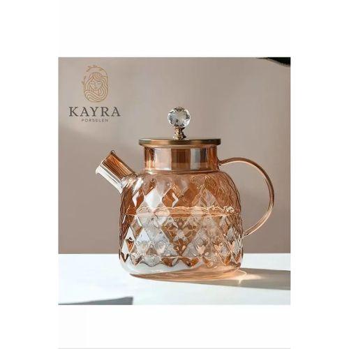 Kabartmalı Borosilikat Cam Demlik 1000ml Royaleks-CM-2006