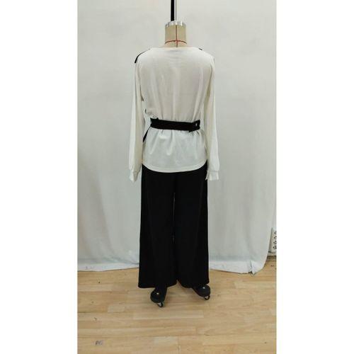 Kadın Uzun Kollu Açık Yakalı çift Renkli Kemerli Ithal Krep Ikili Takım