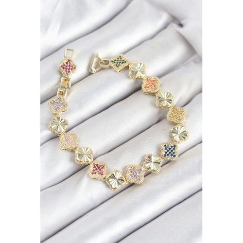 Pirinç VIP Seri Yonca Zirkon Taşlı Kadın Bileklik