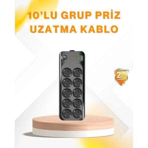 10’lu Çoklu Priz Termal Korumalı Usb Type-c Çıkışlı 2500w Uzatma Kablosu