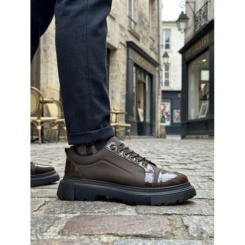 BA0245 Kahverengi Rugan Paraşüt Detaylı Akıllı Lastik Bağcık Yüksek Taban Günlük Erkek Ayakkabı