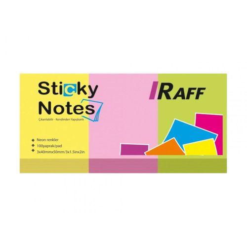 RAFF NEON RENKLER  YAPIŞKANLI NOT KAĞIDI 3 Renk ( 40 mm * 50 mm)