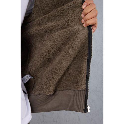 İçi Peluş Üç İplik Kumaş Oversize Fermuarlı Kapüşonlu Sweatshirt - Kapari