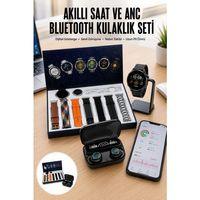 Ucuz Kaliteli Yeni Nesil 7 Kordonlu Akıllı Saat Ve Kablosuz Bluetooth Kulaklık Anc Özelliği