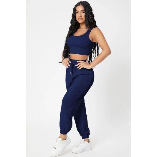 Kadın Laciver Premium Görünümlü Kaşkorse Cepli Jogger Eşofman Altı Ve Crop Top Bluz Takımı