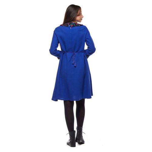 Pazen Saks Çiçek Yakalı Elbise